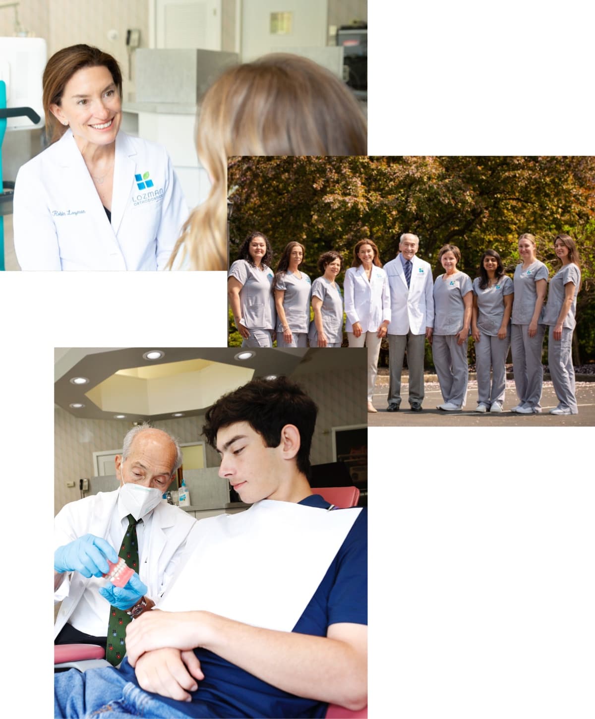 multiple images of patients smiling during their orthodontic visit